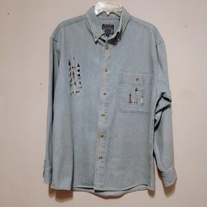 Atlantic Blue Denim Shirt with Nautical Embroidery